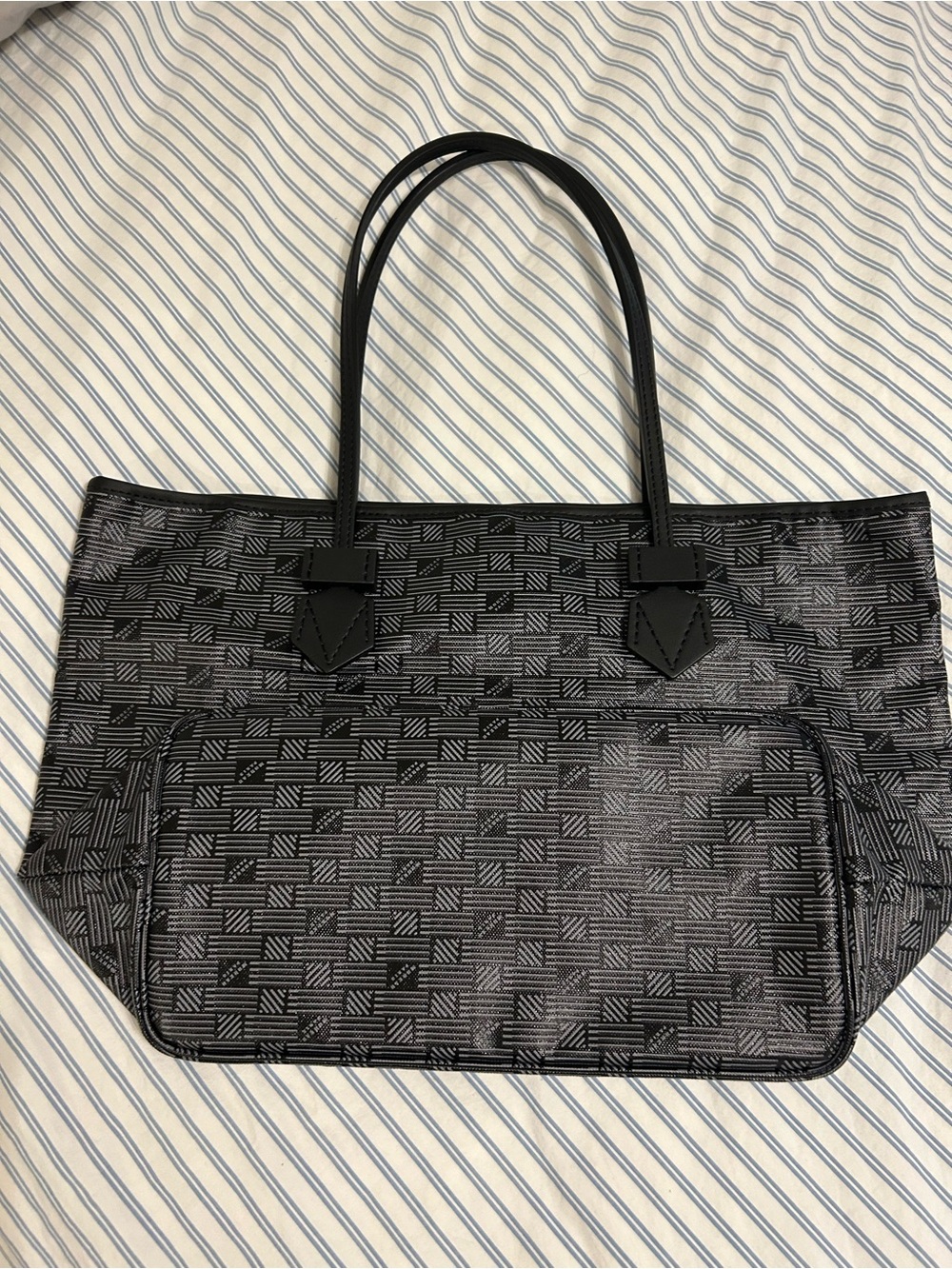 Moreau Paris Black Coated Canvas Tote Bag NWT - Picture 2 of 8